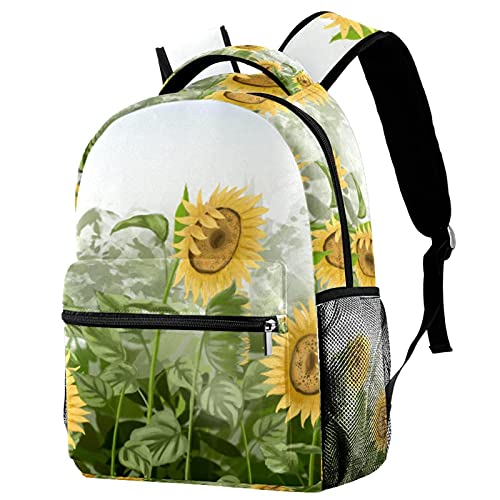 Sac à dos pour filles et garçons avec poches latérales motif tournesol