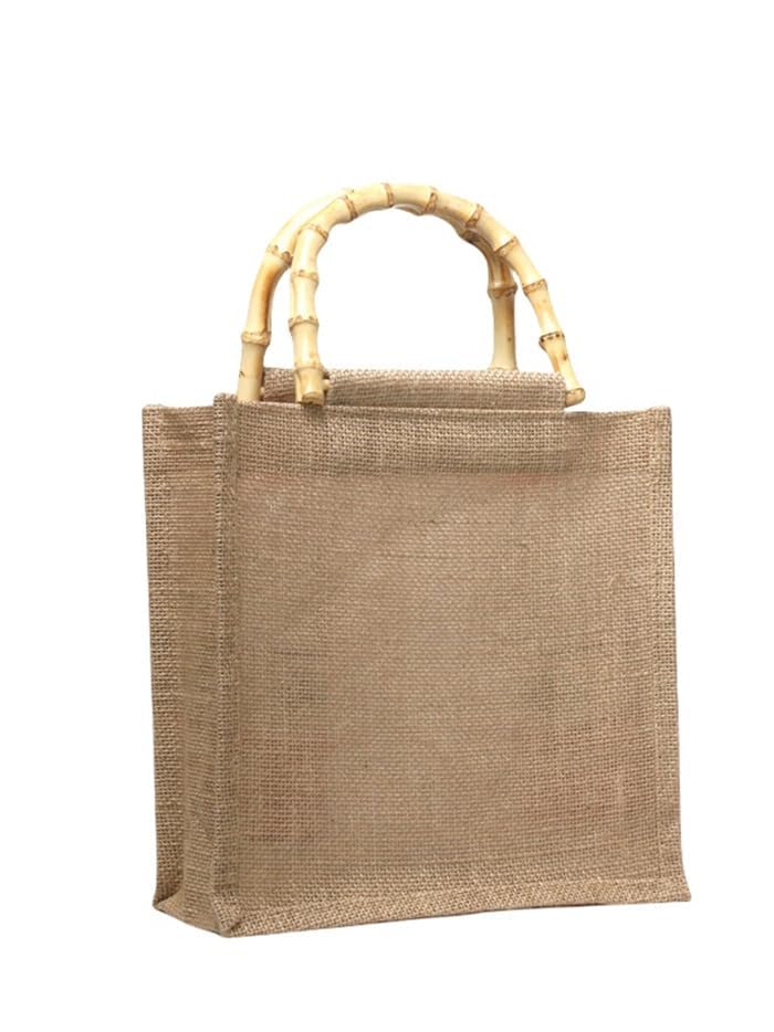 Bolsa de la compra portátil de yute natural, bolsa de yute con asas de bambú, impermeable, bolsa de mujer de yute para revestir, para ir de compras, picnic, regalos, viajes, playa