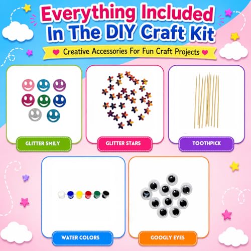 Image of Batasha Staples Arts & Crafts Activity Kit for Kids Ages 5-12 Years - 225+ Pieces DIY Craft Supplies Box with Paints, Beads, Feathers, Stickers, Pipe Cleaners & Decorative Accessories, School Project Materials, Creative Learning Toy for Boys & Girls (Assorted)