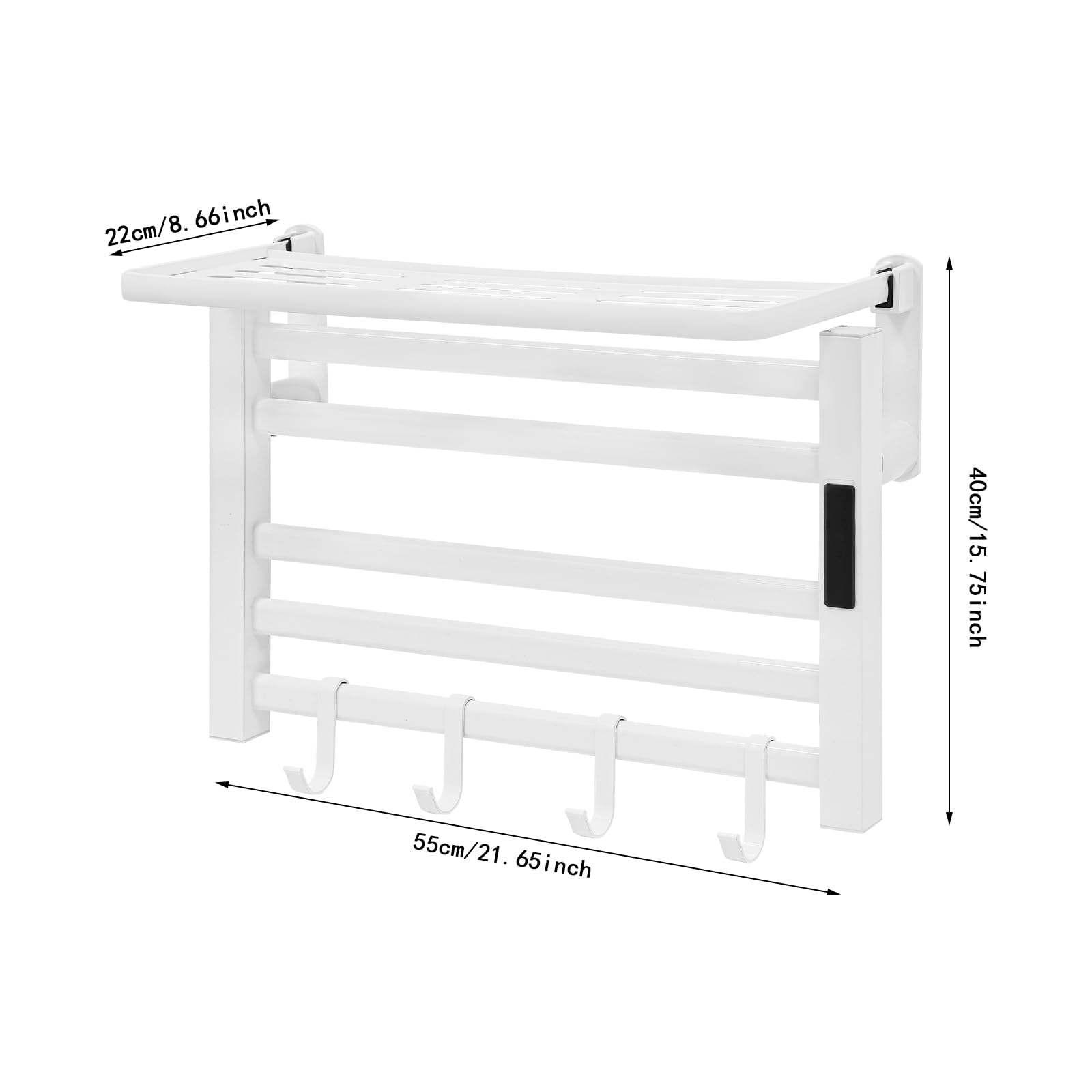 Scaldasalviette a LED, 95 W, 30 – 70 °C, controllo della temperatura, 55 x 40 x 22 cm, portasciugamani elettrico per appartamenti, bagni, balconi, hotel, ville (bianco)