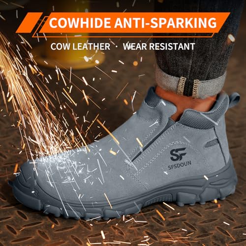 Image of Welding Boots for Men Slip On Work Boots for Men Fireproof Steel Toe Boots Men's Steel Toe Shoes Indestructible Safety Toe Shoes Construction Boots for Welder Men's Work Shoes.