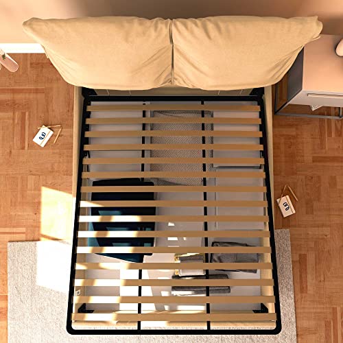Baldiflex Einzelbett mit Aufbewahrungsbox aus Kunstleder, Lattenrost für Einzelbetten 180 x 190 cm, fein gepolstertes Kopfteil, beige – Bild 4