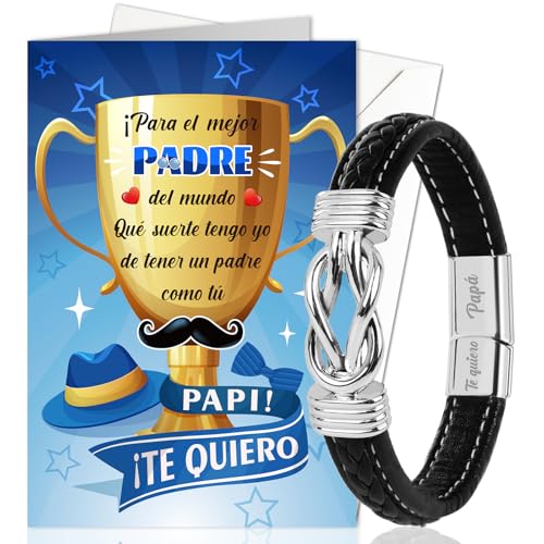 DPKOW Papa Regalo Dia del Padre Original, Tarjeta Día del Padre Pulsera Papá Tarjeta Felicitacion para Padre Regalo Cumpleaños Navidad, Pulsera Cuero Te Quiero Papá Regalo Mejor Papá del Mundo DPKOW Papa Regalo Dia del Padre Original, Tarjeta Día del Padre Pulsera Papá Tarjeta Felicitacion para Padre Regalo Cumpleaños Navidad, Pulsera Cuero Te Quiero Papá Regalo Mejor Papá del Mundo