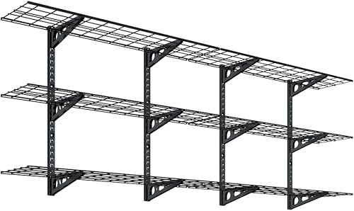 FLEXIMOUNTS Paquete de 2 estantes de pared de almacenamiento de garaje de 3 niveles de 1 x 4 pies, capacidad de peso total de 900 libras, 12 x 48
