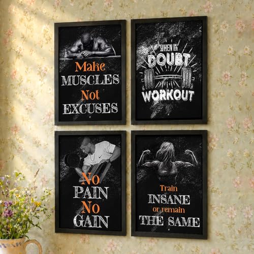 Image of PAINTINGMANTRA Health Fitness & Motivational Wall Frames for Gym, Motivational Quotes Framed Wall Art Posters for Living Room, Home, Set of 4, 9x13 Inch