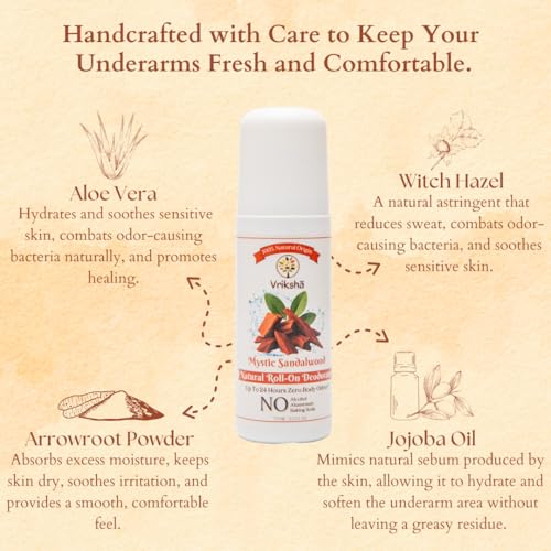 Image of 100% Natural Roll On Deodorant | 24 Hour Body Odour Protection | Sandalwood & Frankincense Essential Oils | ZERO Alcohol | For Women & Men