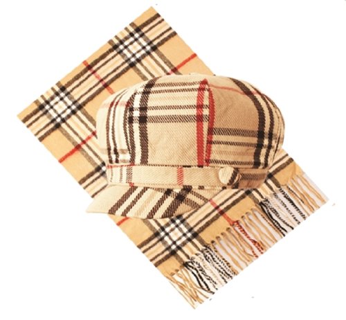 Big Apple Newsboy hat Cap with Scarf Cashmere Designer Inspired Plaid
