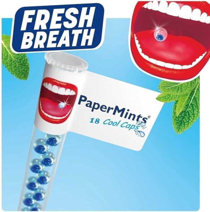 PaperMints® Cool – Capsules rafraîchir l’haleine menthe, 6 tubes de 18 capsules, format discret contre l’halitose - Description