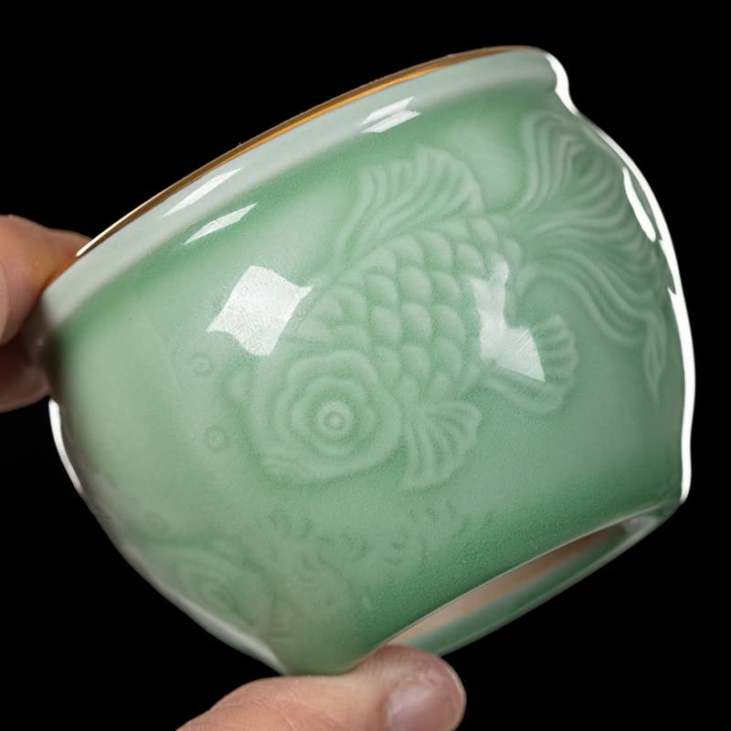 Tazas de té Pequeñas Taza de té dorada celadón, taza degustación, tazón personal, juego cerámica Gongfu, lujo vintage Taza de té de Kungfu(B)