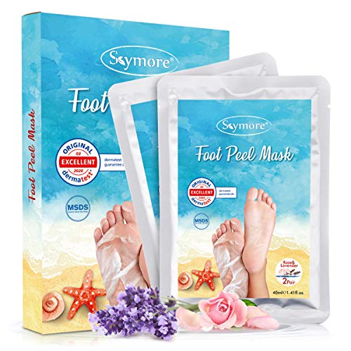 SKYMORE Foot Peel Masks, 2 Pairs Exfoliating Foot Mask, Lavender & Rose Foot Peel & Callus Remover for Feet, Peeling Away Calluses and Dead Skin Get Baby-like Soft Feet, Perfect for Women Men