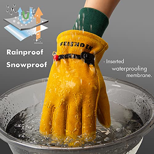 Kids Winter Waterproof Gloves, Deerskin Suede Leather, Insulated Windproof Cold Weather Children Winter Work Gloves Age 5-7, Girls Boys Snow Ski Gloves for Keep Warm2