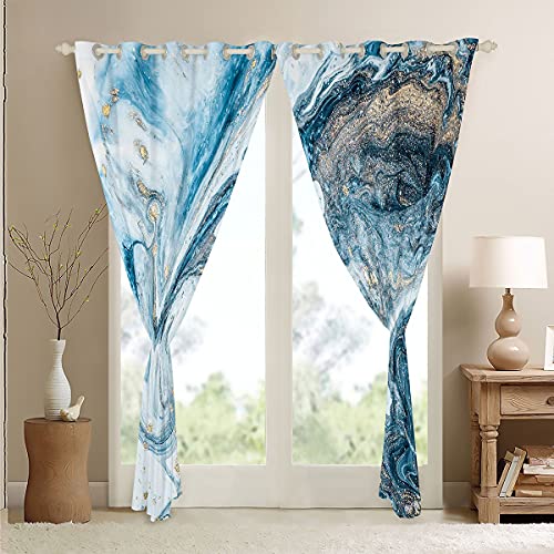 Homemissing Blue White Marble Window Curtains For Abstract Ocean Swirls Marble Ripples Curtains Natural Gold Teal Window Drapes Crack Treatments,W66*L90 - Image 4