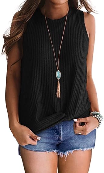 Womens Casual Top Long Sleeve Cute T Shirts Twist Knot Waffle Knit Shirts Tank Tops