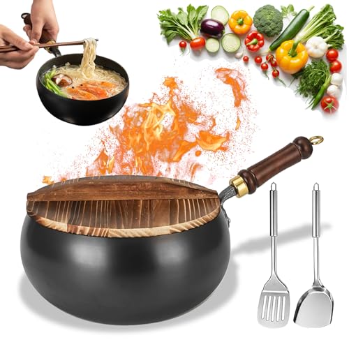 Wok de Hierro Fundido Japonés 11in con Tapa de Madera