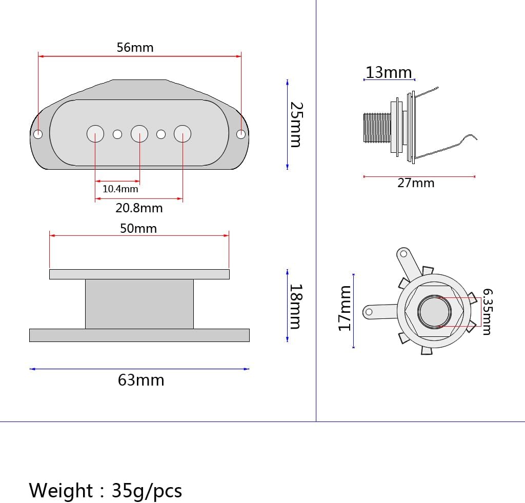 Guitar Pickup 3 String Single Coil Pickup With 6.35mm Jack For Electric Cigar Box Guitar Replacement Parts (3 String)