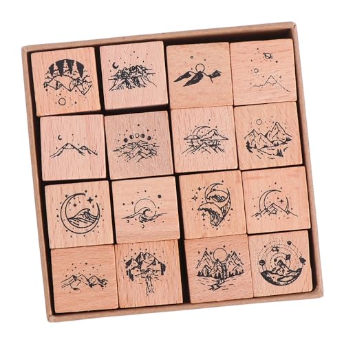 Beatifufu 16 piezas Sellos de Madera para Scrapbooking con Diseños Creativos Sellos DIY Portátiles y Ligeros para Decoración y Escritura Manual para Manualidades y Regalos