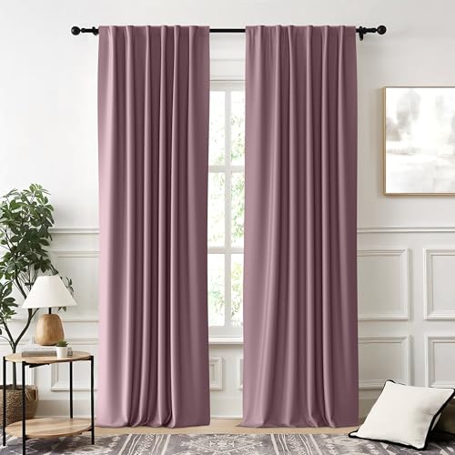 Image of THE LINEN COMPANY Back Loop Blackout Curtains 7 Feet Long | Curtains for Windows | Thermal Insulated Bedroom Curtains Set of 2 - Lavender, 7 Feet