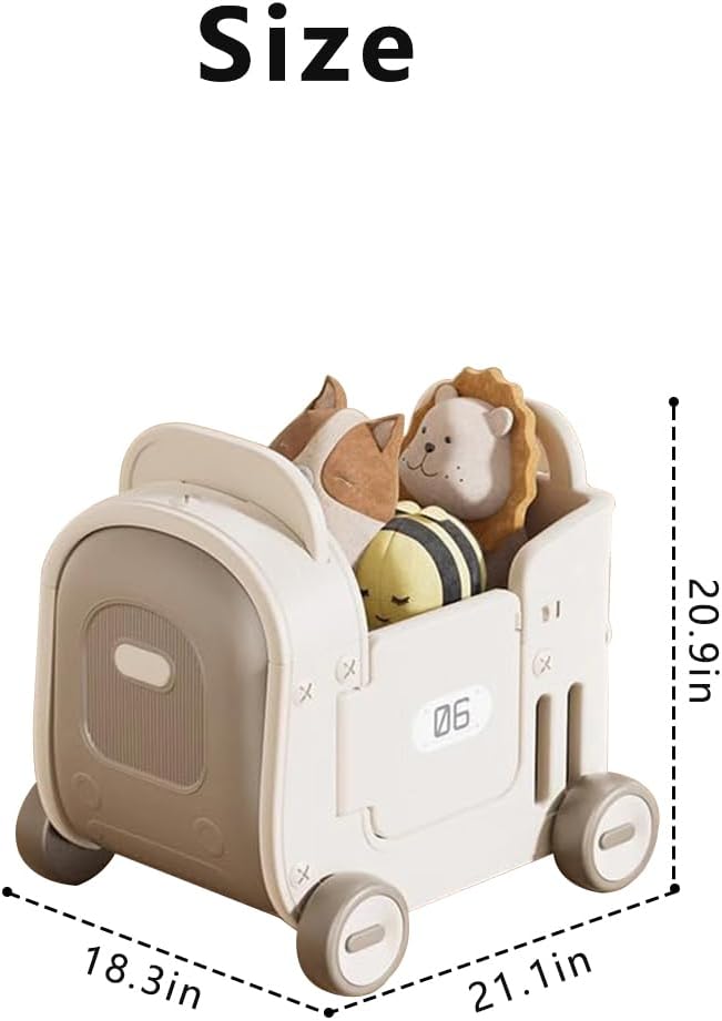 Children's Toy Storage Shopping cart, Baby Toy Box with Wheels, Pull Rope and Handle, for Riding, Walking, Pulling and Storage. Suitable for Home/Game Room/Bedroom (Coffee Color)