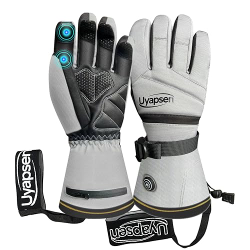 Heated Gloves for Men & Women, Rechargeable 3-Temp Electric Heating Waterproof Winter Gloves with Touchscreen, Compatible for Skiing, Snowmobiling, Motorcycle,and Outdoor Activities(Gray, Medium)