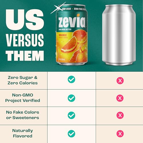 Image of Zevia Zero Sugar Soda, Orange, 12 oz Cans (24-Pack) - Naturally Sweetened, Non-GMO Project Verified, Gluten-Free, Vegan
