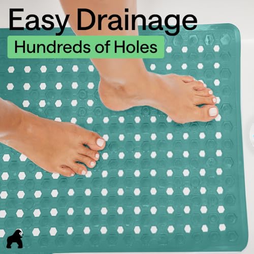 Image of GORILLA GRIP Patented Square Shower Stall Mat, Small Bathtub Floor Mats for Stand Up Showers, Suction Cups and Drain Holes, Machine Wash, Soft on Feet, Bathroom Accessories 21x21 Inch Turquoise Opaque