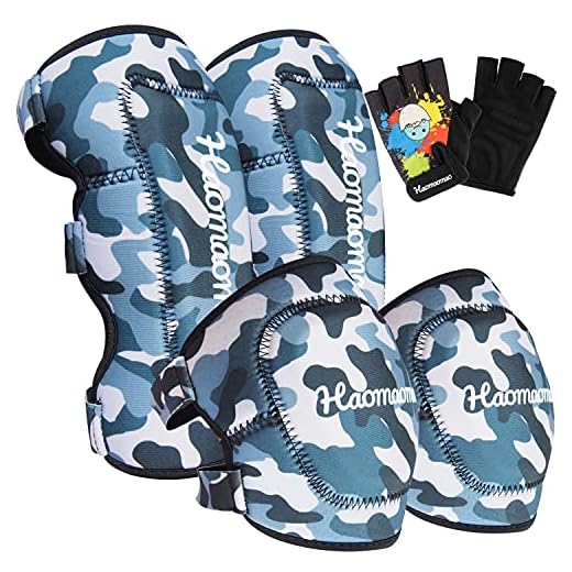kids Knee Pads,Knee Pad and Elbow Pads Wrist Guards Protective Gear Set for Roller Skates Cycling BMX Bike Skateboard Inline Scooter Riding Skatings unisexual Gift (Snow Camo, Large (8-11 years))