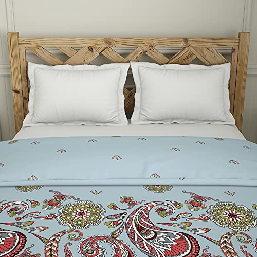 Image of SPACES Atrium 100% Cotton Shell Double Quilt Health Layer Protects for ALLERGENS & RESTRICTS Fibre Migration Soft Feel Skin Safe Breatheable (Ornate, 224CMX270CM) - Delicate Blue