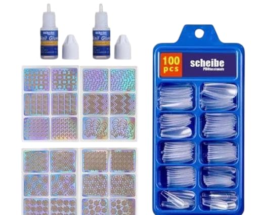 100 Pcs Transparent Nails, 2 Pcs Nail Glue And 4 Sheets Nail Sticker|SL_16-image-25