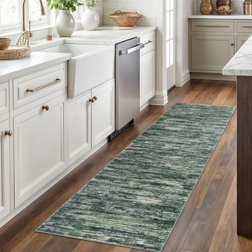 2x6 Dark Green Modern Abstract Runner Rug for Hallways, Super Soft Hallway Decor Kitchen Rugs with Non-Slip, Non-Shedding Washable Rug for Entryway Bedroom Indoor