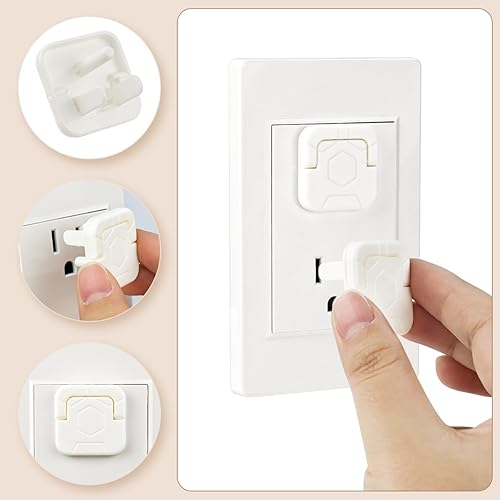 Miniatura 5 de 30 fundas de tomacorrientes, protector eléctrico a prueba de bebés con mango oculto, 3 puntas mejoradas para enchufes de seguridad (blanco)