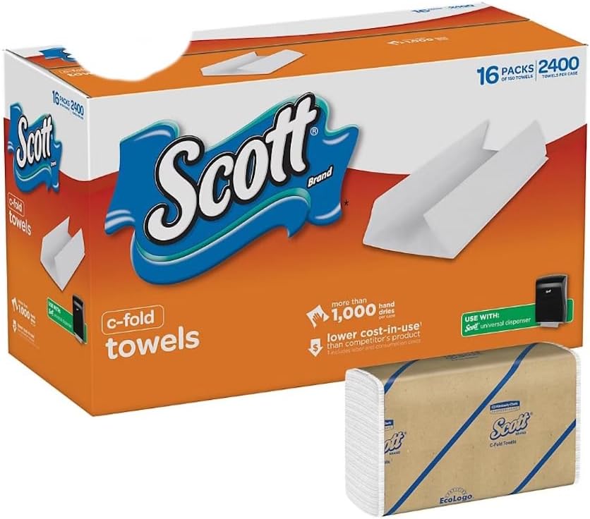 C-Fold Paper Towels, Built-in Absorbency Pockets, 10.125" x 13.15", 16 Packs Per Case, 2,400 Total C-Fold Paper Towels