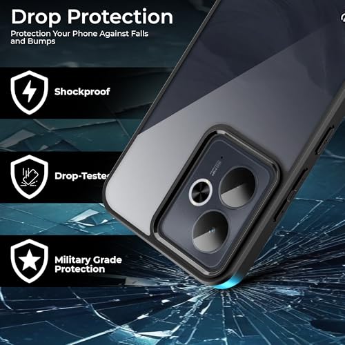 Image of A rtistque Clear Hard Armor Transparent Cover Case for Realme 14T 5G | Anti-Drop Shockproof | TPU Edge | Stylish Design | Camera Protection | Realme 14t 5g Back Cover - Black