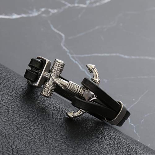 HAQUIL Rope Anchor Black Leather Bracelet for Men (AD) - Image 2