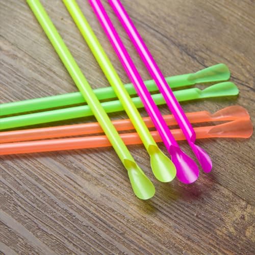 100 pitillos con cuchara plástico desechables multicolor miniatura 4
