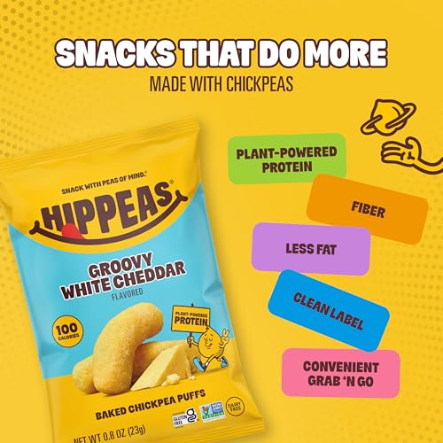 HIPPEAS Chickpea Puffs, Groovy White Cheddar, Gluten Free Snacks, Dairy Free, Vegan, 0.8oz, Pack of 18, 3g Protein, 2g Fiber, Crunchy, Nutritious, Baked Plant Protein Snack, Non-GMO, Kosher - image 4