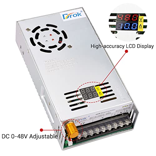 Image of DROK 48V Power Supply, AC 110V /220V to DC 0-48V 10A 480W Buck Converter Dual Display, Variable Adjustable Transformer Regulated 5V 12V 24V 30V 36V 48V Volt Switching Voltage Adaptor 10A Amp Charger