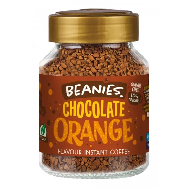 Beanies The Flavour Co Flavoured Instant Coffee Powder-Chocolate Orange Hot & Cold Coffee Makes 25 Cups 100% Arabica Light Roasted Coffee Sugar Free . Bottle (Chocolate Orange),200 Grams