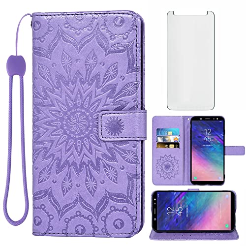 Housse Samsung Galaxy A6 2018 en cuir fin avec porte-cartes et vitre de protection