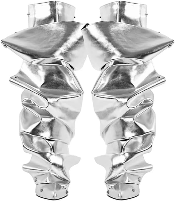 Women's Silver Knee High Boots - Sexy Stiletto Heel Pointed Toe Booties - Trendy, Edgy - All Seasons - Casual - Women's Fashion Boots - Image 4