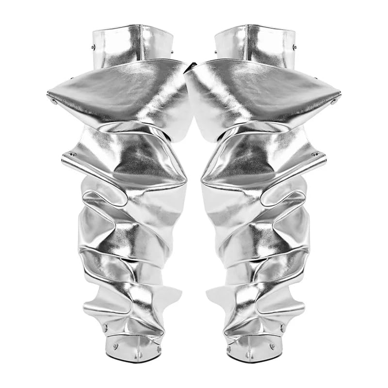 Women's Silver Knee High Boots - Sexy Stiletto Heel Pointed Toe Booties - Trendy, Edgy - All Seasons - Casual - Women's Fashion Boots4