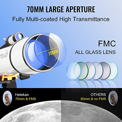 Teleskop Astronomie, 70 mm Öffnung und 700 mm Brennweite (28x-210x), Professionelles Refraktor-Teleskop für Erwachsene… – Bild 3