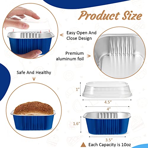 50 Pcs Aluminum Foil Baking Cups With Lids 10 Oz Square Baking Cups Disposable Ramekins With Lids For Flans Snacks Pudding Pan Tin Wedding Catering Party Favor (Royal Blue) #TOP1