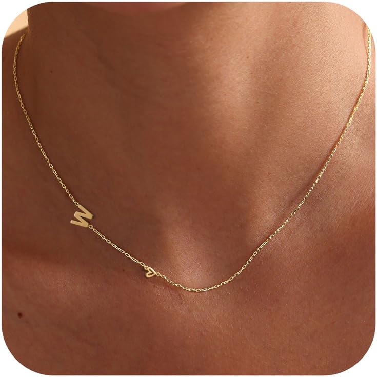 Initial Necklaces for Women,14k Gold Plated Initial Heart Charm Necklace Dainty Letter Choker Necklace for Women Trendy Cute Sideways Initial Custom Name Necklaces Personalized Gold Jewelry Gifts