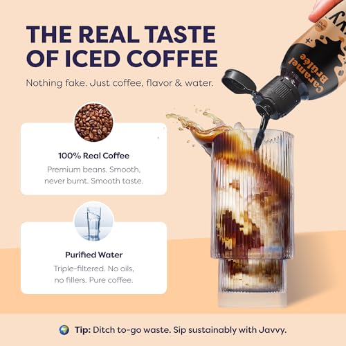 Image of Javvy Cold Brew Coffee Concentrate Instant Coffee, Caramel Brulee | 100% Real Coffee, 0g Sugar, No Artificial Flavors, 60-80mg Caffeine per Serving, Gluten Free, Makes Hot or Iced Coffee