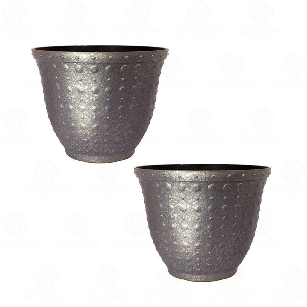 Hobnail Large Bowl & Planters – Antique Style | Bronze, Faux Plant Pot for Indoor Outdoor Use, Decorative Large Flower Container for Plants & Garden Decor (Faux Concrete Planter 43cm - Pack 2)