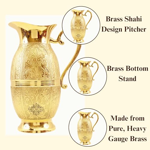 Image of Indian Art Villa Brass Shahi Designer Jug Pitcher | 1300 ML | for Storage & Serving Water Home Hotel Restaurant Gift Item