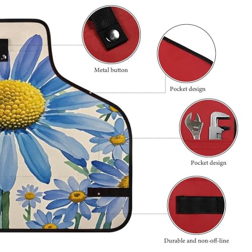 Delantal de trabajo azul con flores y bolsillos miniatura 3