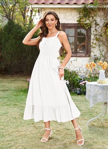 Arolina Women's Summer Floral Boho Dress 2025 Square Neck Maxi Dresses Solid Color Ruffle Beach Vacation Long Sundress3