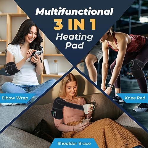 Masajeador calefactable de fisioterapia para rodilla, hombro y codo 3 en 1, calentador inalámbrico recargable para alivio de estrés miniatura 3
