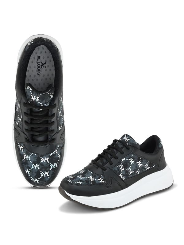 XE Looks Womens Soft,Comfortable Black Lace up Sneakers Shoes & All Day Casual Wear for Women & Girls (B0D5BJM9KM) Amazon Price History, Amazon Price Tracker